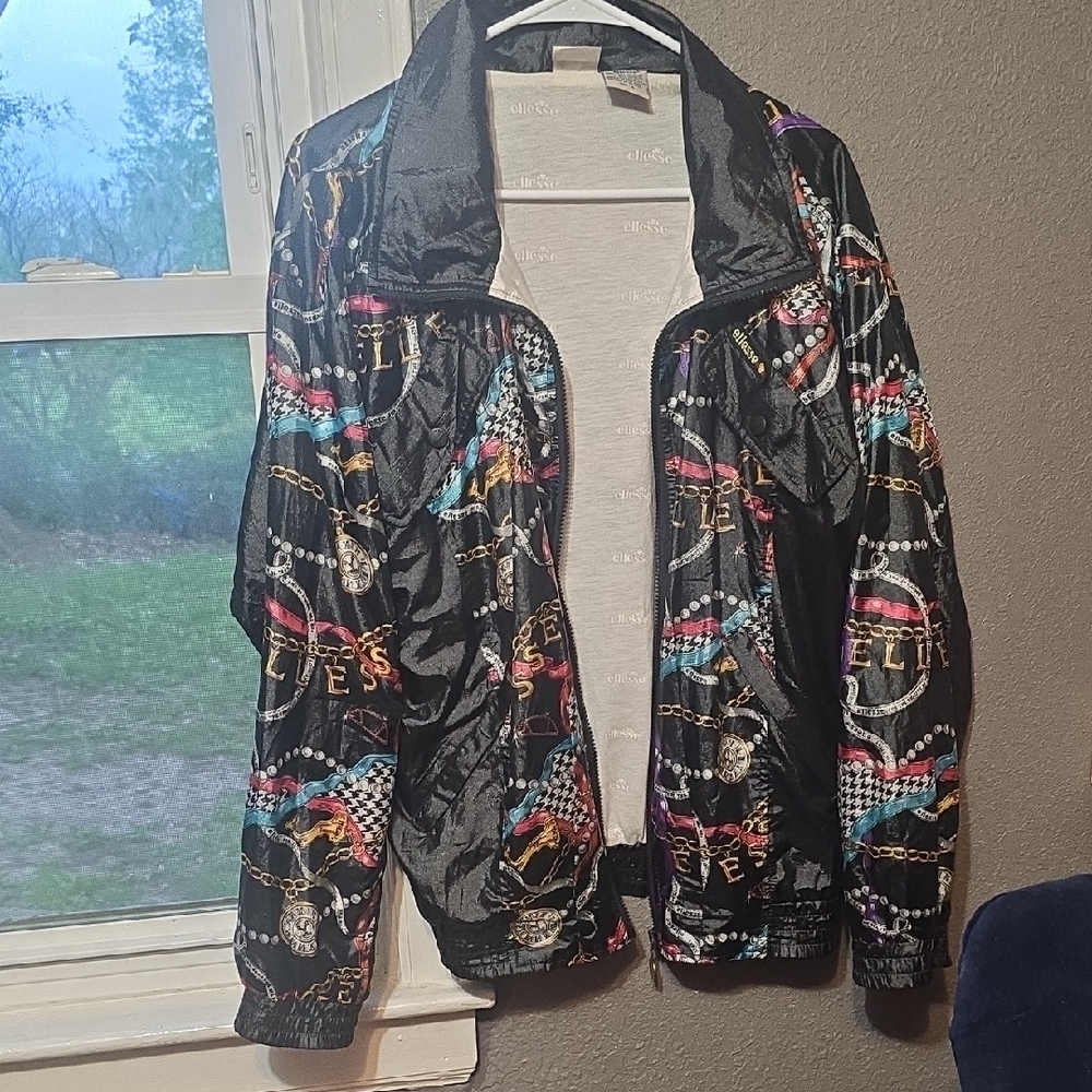 Ellesse Black Bomber Jacket with Multicolor Chain Print